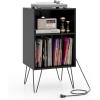 Giantex Record Player Stand with Charging Station, Turntable Cabinet with Metal Legs, Vinyl Record Storage Cabinet Holds Up to 150 Albums for Living Room, Bedroom (Black)(Black)