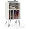Giantex Record Player Stand with Charging Station, Turntable Cabinet with Metal Legs, Vinyl Record Storage Cabinet Holds Up to 150 Albums for Living Room, Bedroom (Black)(White)