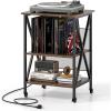 Giantex Record Player Stand with Charging Station, Turntable Stand with Record Storage & 4 Rolling Wheels, Vinyl Record Storage Table up to 250 Albums for Living Room, Bedroom (Grey Oak)(Dark Brown)