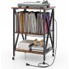 Giantex Record Player Stand with Charging Station, Turntable Stand with Record Storage & 4 Rolling Wheels, Vinyl Record Storage Table up to 250 Albums for Living Room, Bedroom (Grey Oak)(Rustic Brown)