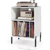 Giantex Record Player Stand with Charging Station, Turntable Stand with Storage Cabinet, Record Player Shelf with Metal Legs, Vinyl Record Storage up to 150 Albums for Living Room (Oak)(White)
