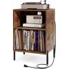Giantex Record Player Stand with Charging Station, Turntable Stand with Storage Cabinet, Record Player Shelf with Metal Legs, Vinyl Record Storage up to 150 Albums for Living Room (Oak)(Rustic Brown)