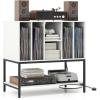 Giantex Record Player Stand with Charging Station, Turntable Stand with Storage Shelves Hold Up to 150+ Albums, Record Player Table with Metal Frame, Vinyl Record Storage for Music Living Room, White(White)