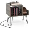 Giantex Record Player Stand with Charging Station, Turntable Stand with Vinyl Divider & Display Shelf, Mid-century Modern End Table Holds Up to 150 Albums, Vinyl Record Storage Cabinet for Living Room(Grey)