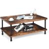 Giantex Retro Coffee Table W/Thick Tabletop, Industrial Steel Pipe Legs & 2-Tier Storage Shelf Accent Table for Living Room, Reception Room, Easy Assembly Center Table, Rustic Brown(Rustic Brown)