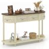 Giantex Retro Console Table with Drawers, 52″ Long Narrow Sofa Table w/Open Shelf, Half-Moon Entryway Table with Storage, Solid Wood Legs, Vintage Entry Table for Living Room Hallway, Beige