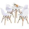 Giantex Round Dining Table Set for 4, 5-Piece Kitchen Table Chairs Set, Modern 31.5″ D Dining Table & 4 Dining Chairs with Solid Wood Legs, Dinette Table Set for Small Spaces Dining Room Restaurant(White)
