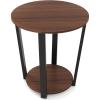 Giantex Round End Table, 2-Tier Side Sofa Table with Open Storage Shelf and Metal Frame, Industrial Nightstand Bedside Table for Living Room, Bedroom, Small Space, Accent Furniture, Walnut(Walnut)