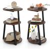 Giantex Round End Table, Industrial Side Table with Sturdy Metal Frame, Coffee Table, 3-Tier Bedside Table for Bedroom, Living Room, Couch, Accent Table for Small Spaces, Rustic Brown (1)(2)
