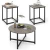 Giantex Round Nesting Table Set of 3, Farmhouse Coffee Table w/2 End Tables, Sturdy Metal Frame, 3-Piece Wooden Living Room Table Set for Home Office, Apartment (Black Oak)(Black Oak)