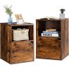 Giantex Set of 2 Nightstands, End Table w/Storage Cabinet and Open Shelf, 2-Tier File Cabinet, Modern Sofa Couch Side Table for Bedroom Home Office (White+Rustic Brown)(Rustic Brown)