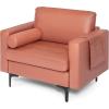 Giantex Set of 2 Single Sofa, Accent Chairs w/Cushion Bolster, Armrest Magazine Caddy Holder Pockets, Armchair Living Room Upholstered Leisure Chair for Bedroom Reception Room Dark Grey(Red)