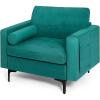 Giantex Single Sofa, Accent Chair, Armchair w/Comfy Cushion Bolster, Armrest Magazine Caddy Pockets, Living Room Upholstered Leisure Chair for Bedroom Reception Room Blue
