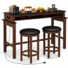 Giantex Small Dining Table Set for 2 – Bar Table and 2 Bar Stools, Sofa Table with Outlets, USB Ports, Breakfast Nook Table Set, 3-Piece Bar Table and Chairs Set, Kitchen Table Set (Black+Walnut)(Black+walnut)
