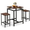 Giantex Small Dining Table Set for 2 – Counter Height Table Set with 2 Stools, Floating Tabletop, Footrest, Metal Frame, Breakfast Nook Table Set for Apartment, Kitchen Table Chairs Set of 2, Brown