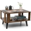 Giantex Small Wood Coffee Table, 2-Tier Tea Table w/Open Storage Shelf & Supportive Legs, Easy Assembly, Mid-Century Center Table for Living Room, Reception Room