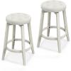 Giantex Swivel Bar Stools Set of 2, 30-Inch Bar Height Stools with Tufted Seat & Rubber Wood Frame, Round Backless Kitchen Stools with Footrest, Barstools for Kitchen Island/Breakfast/Pub, Black(Antique White)