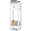 Giantex Tall End Table, Narrow Side Table with Drawer and Shelf, Acacia Wood Nightstand for Living Room, 2-Tier Bedside Table for Small Space, No Assembly, White(White)