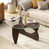 Giantex Triangle Glass Coffee Table, Solid Wood Tea Table with Tempered Glass Top & Adjustable Base, Small Accent Table for Small Spaces, Mid Century Modern Center Table for Living Room (Natural)(Walnut)