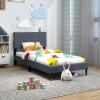 Giantex Twin Bed Frames for Kids, Modern Fabric Linen Upholstered Platform Bed Frame with Button Tufted Headboard and Wooden Slats, No Box Spring Needed, Kids Twin Bed for Boys Girls, Navy Blue(Grey)