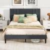 Giantex Twin Bed Frames with Headboard, Modern Upholstered Platform Bed Frame with Vertical Channel Tufted Headboard, Wooden Slats Support, No Box Spring Needed, Gray(Queen)
