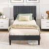 Giantex Twin Bed Frames with Headboard, Modern Upholstered Platform Bed Frame with Vertical Channel Tufted Headboard, Wooden Slats Support, No Box Spring Needed, Gray(Twin)