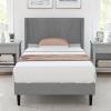 Giantex Twin Bed Frames with Wingback Headboard, Modern Linen Upholstered Platform Bed with Wooden Slats Support, No Box Spring Needed, Twin Bed Frames for Kids, Grey(Diagonal Channel Tufting)