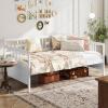 Giantex Twin Daybed Frame, Wooden Sofa Bed Guest Bed with Rails & Wood Slat Support, Dual-use Twin Size Platform Bed Frame for Living Room Bedroom, No Box Spring Needed, Cherry(White)