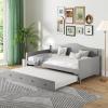 Giantex Twin Daybed with Trundle, Solid Wood Day Bed with Slats Support, Integrated Headboard & Armrests, Modern Trundle Bed Twin for Living Room, Bedroom, Guest Room, No Box Spring Needed, Grey(Grey)