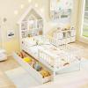 Giantex Twin House Bed with 2 Storage Drawers, Solid Wood Montessori Bed with House-Shaped Headboard, No Box Spring Needed, Kids Bed with Detachable Rails for Boys, Girls, White