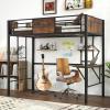 Giantex Twin Loft Bed with Desk – Heavy-Duty Metal Bed Frame w/Safety Guardrail, Ladder & Storage Shelf, 485 LBS Load, Space-Saving Lofted Twin Bed with Stairs for Teens Adults, No Box Spring Needed