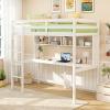 Giantex Twin Loft Bed with Desk & Bookcase, Solid Wood Loft Bed Frame w/Safety Guardrails & Ladder, Space-Saving Twin Size Bed Frame with Storage for Home Dorm Apartment, No Box Spring Needed, White