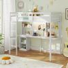 Giantex Twin Loft Bed with Desk & Hutch, Wooden Loft Bed w/LED Light & Charging Station, Safety Guardrails & Ladder, Twin Bed Frame w/Storage Shelves for Dorm, Apartment, No Box Spring Needed, White