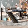 Giantex Twin Loft Bed with Slide, Metal Low Bunk Bed w/Safety Guardrails & Built-in Ladder, Toddler Bed Floor Frame for Boys & Girls, No Box Spring Needed (Black)(Black)