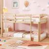 Giantex Twin Low Bunk Bed, Solid Wood Twin Over Twin Bunk Bed Frame with Full Guardrails & Integrated Ladder, Floor Twin Bunk Beds for Kids Boys and Girls, No Box Spring Needed, White(Natural)