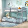 Giantex Twin Low Bunk Bed, Solid Wood Twin Over Twin Bunk Bed Frame with Full Guardrails & Integrated Ladder, Floor Twin Bunk Beds for Kids Boys and Girls, No Box Spring Needed, White(Grey)