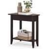 Giantex Wedge End Table White, Triangle Side Table with Storage Shelf and Solid Wood Legs, Recliner Table, 24.5″ Tall Nightstand, Modern Narrow Accent Table for Small Space Living Room(Espresso)