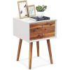 Giantex White Nightstand, Wooden Bedside Tables w/ 2 Storage Drawers & Soild Wood Legs, Practical End Side Table, Mid Century Modern Night Stand for Living Room Bedroom(White & Walnut)