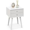 Giantex White Nightstand, Wooden Bedside Tables w/ 2 Storage Drawers & Soild Wood Legs, Practical End Side Table, Mid Century Modern Night Stand for Living Room Bedroom(White)