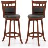 Giantex Wood Bar Stools Set of 2, 31″ Swivel Bar Height Barstools w/Back, Rubber Wood Frame, Padded Seat, Footrest, PVC Leather, Wooden Counter Bar Chairs for Kitchen Island, Restaurant, Espresso(1)