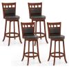 Giantex Wood Bar Stools Set of 2, 31″ Swivel Bar Height Barstools w/Back, Rubber Wood Frame, Padded Seat, Footrest, PVC Leather, Wooden Counter Bar Chairs for Kitchen Island, Restaurant, Espresso(2)