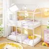 Giantex Wood Bunk Bed Twin Over Twin, House Bed Frame with Ladder and Guardrail, Floor Bunk Bed with Wood Slats for Kids, Girls, Boys, Dormitory and Bedroom, No Box Spring Needed, White