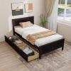 Giantex Wood Full Size Bed Frame with 2 Storage Drawers, Solid Wood Platform Bed with Headboard, Wooden Slats Mattress Foundation, No Spring Needed, Full Bed Frame for Kids, Teens, Adults, Grey(Espresso)