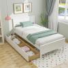 Giantex Wood Full Size Bed Frame with 2 Storage Drawers, Solid Wood Platform Bed with Headboard, Wooden Slats Mattress Foundation, No Spring Needed, Full Bed Frame for Kids, Teens, Adults, Grey(White)
