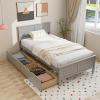 Giantex Wood Full Size Bed Frame with 2 Storage Drawers, Solid Wood Platform Bed with Headboard, Wooden Slats Mattress Foundation, No Spring Needed, Full Bed Frame for Kids, Teens, Adults, Grey(Grey)