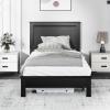 Giantex Wood Queen Platform Bed Frame with Headboard, Mid Century Bed Frame with Solid Wood Legs & Wooden Slat Support, No Box Spring Needed, Walnut Bed(Black)