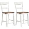 Giantex Wooden Bar Stools Counter Height Set of 2, 24.5″ Farmhouse Wood Bar Dining Chairs with Solid Rubber Wood Frame, Backrest, Footrest, Armless Barstools for Home Bar, Kitchen Counter, White(White)