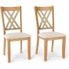 Giantex Wooden Dining Chairs Set of 2, Linen Fabric Upholstered Kitchen Chair w/Rubber Wood Frame, Wide Padded Seat, Curved Cross Back, Farmhouse Side Chairs for Living Room Restaurant, Dark Gray(Natural & Beige)