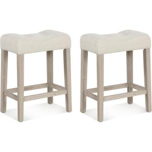 Giantex 24″ Bar Stools Set of 4, Upholstered Counter Height Saddle Bar Stools with Footrest and Wood Legs, Farmhouse Button Tufted Backless Barstools for Kitchen Island, Dining Room, Cafe, Beige(Beige)