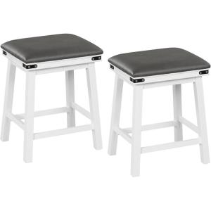 Giantex 24″ Counter Height Bar Stools Set of 2, Faux PU Leather Farmhouse Wood Barstools with Padded Seat, Solid Wood Frame, Max Load 330 Lbs, Saddle Stools for Kitchen Island Pub, White(White)